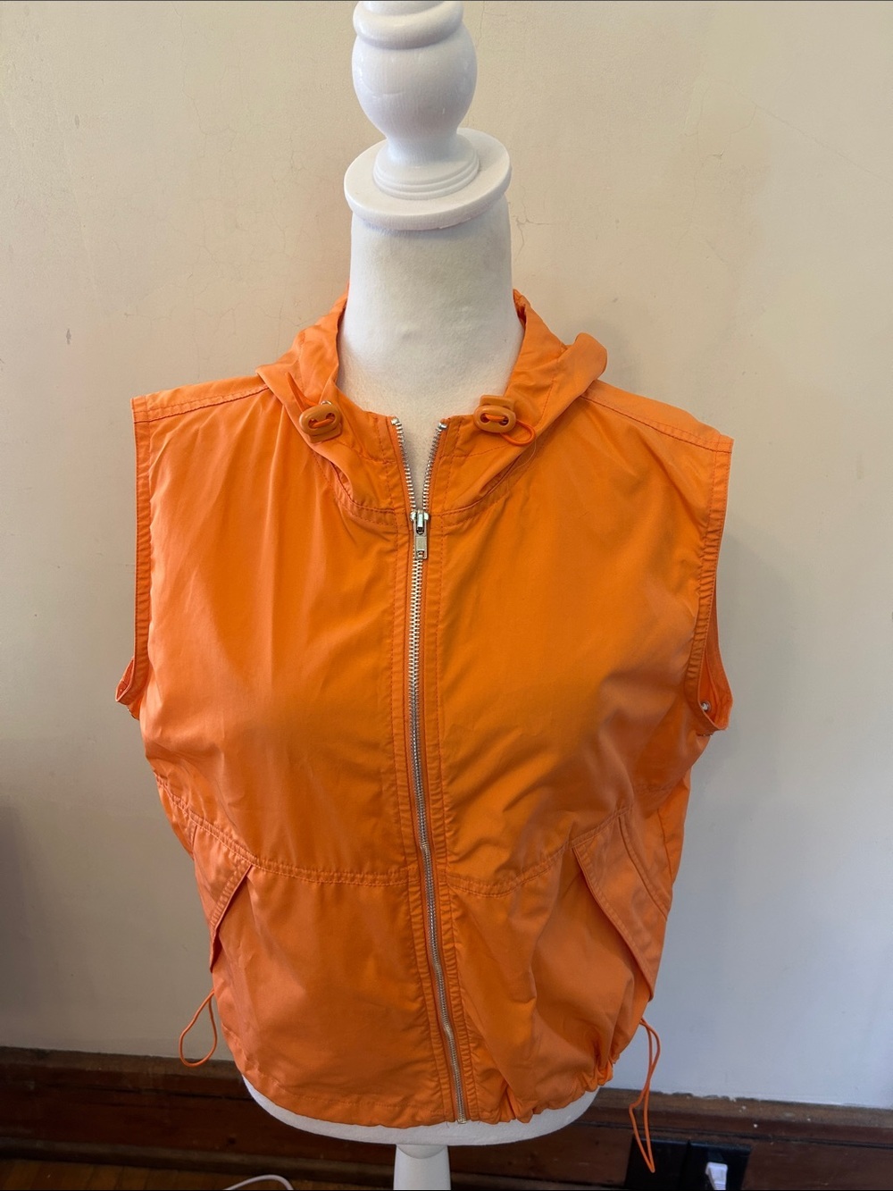 MTA Pro Bright Orange Sleeveless Hooded Zip Vest Size L EUC